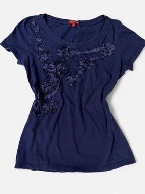 Po Pori Blue y2k Cotton Shirt with 3D Florals